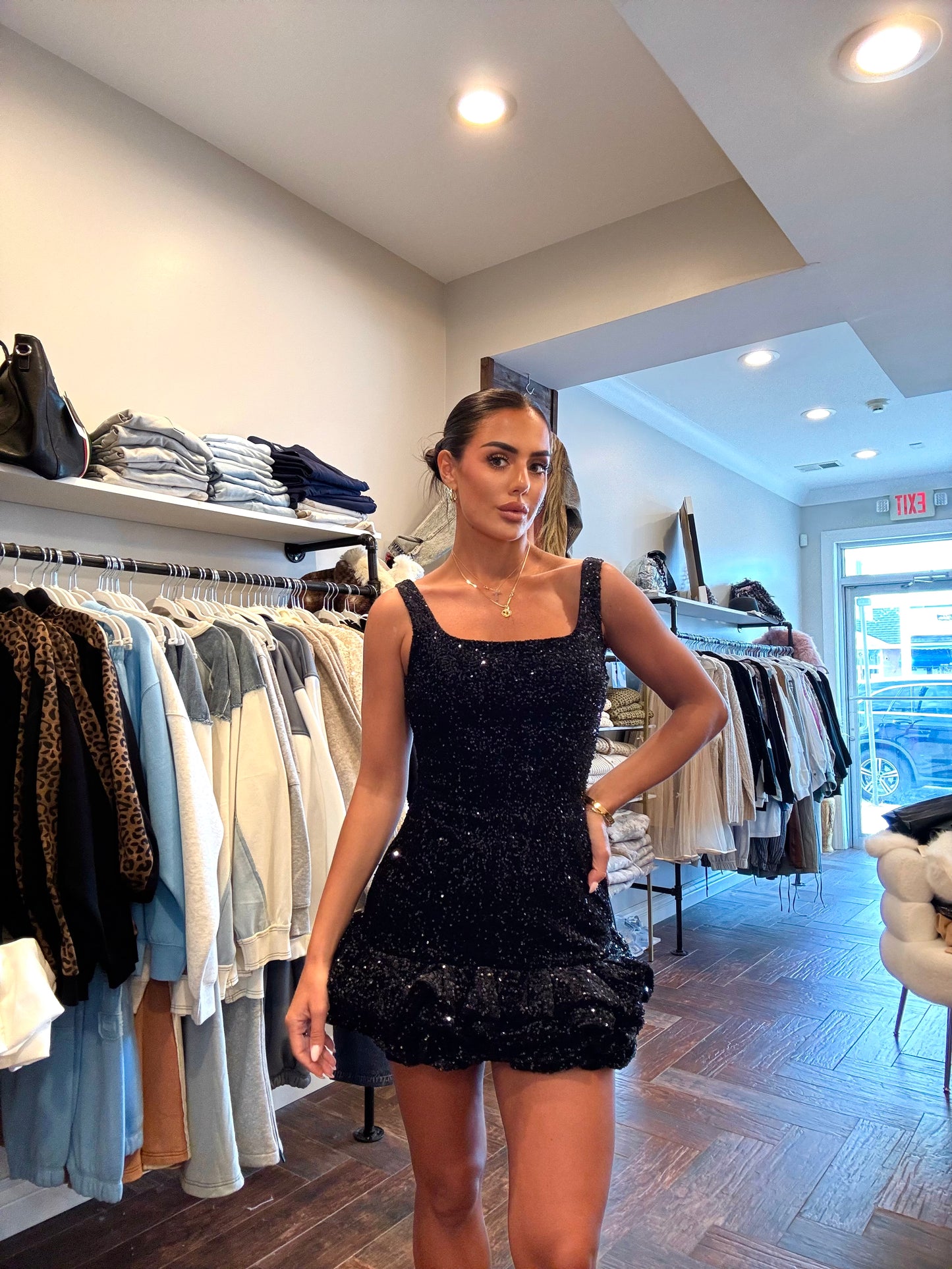 Midnight Sparkle Ruffle Mini Dress