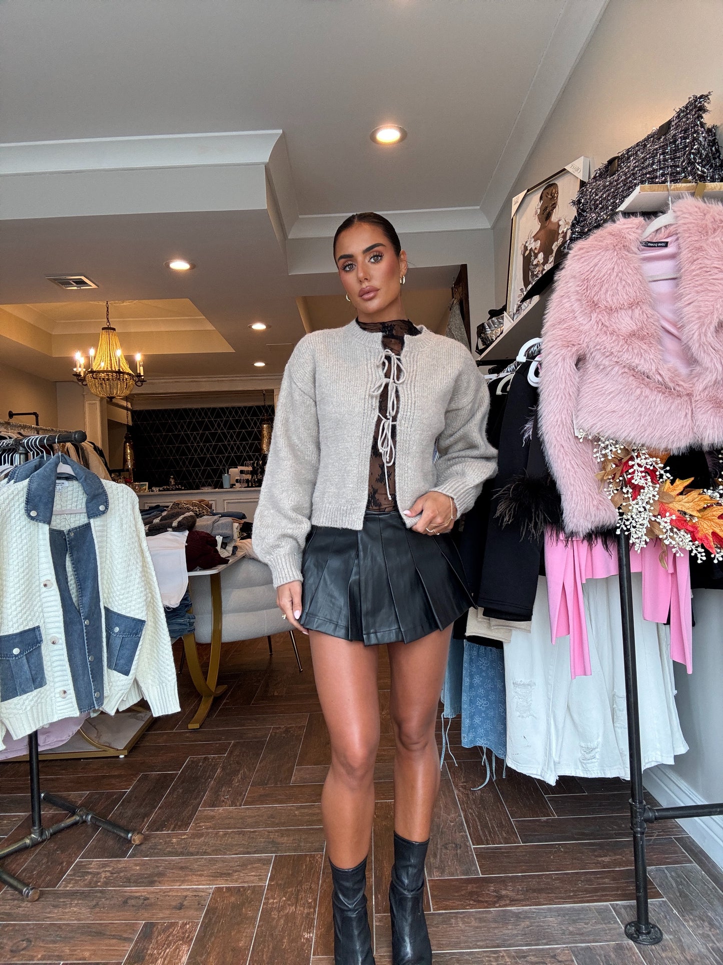 City Edge Pleated Faux Leather Mini Skirt