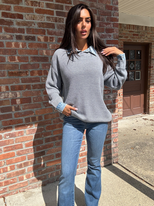 Denim Collar Sweater