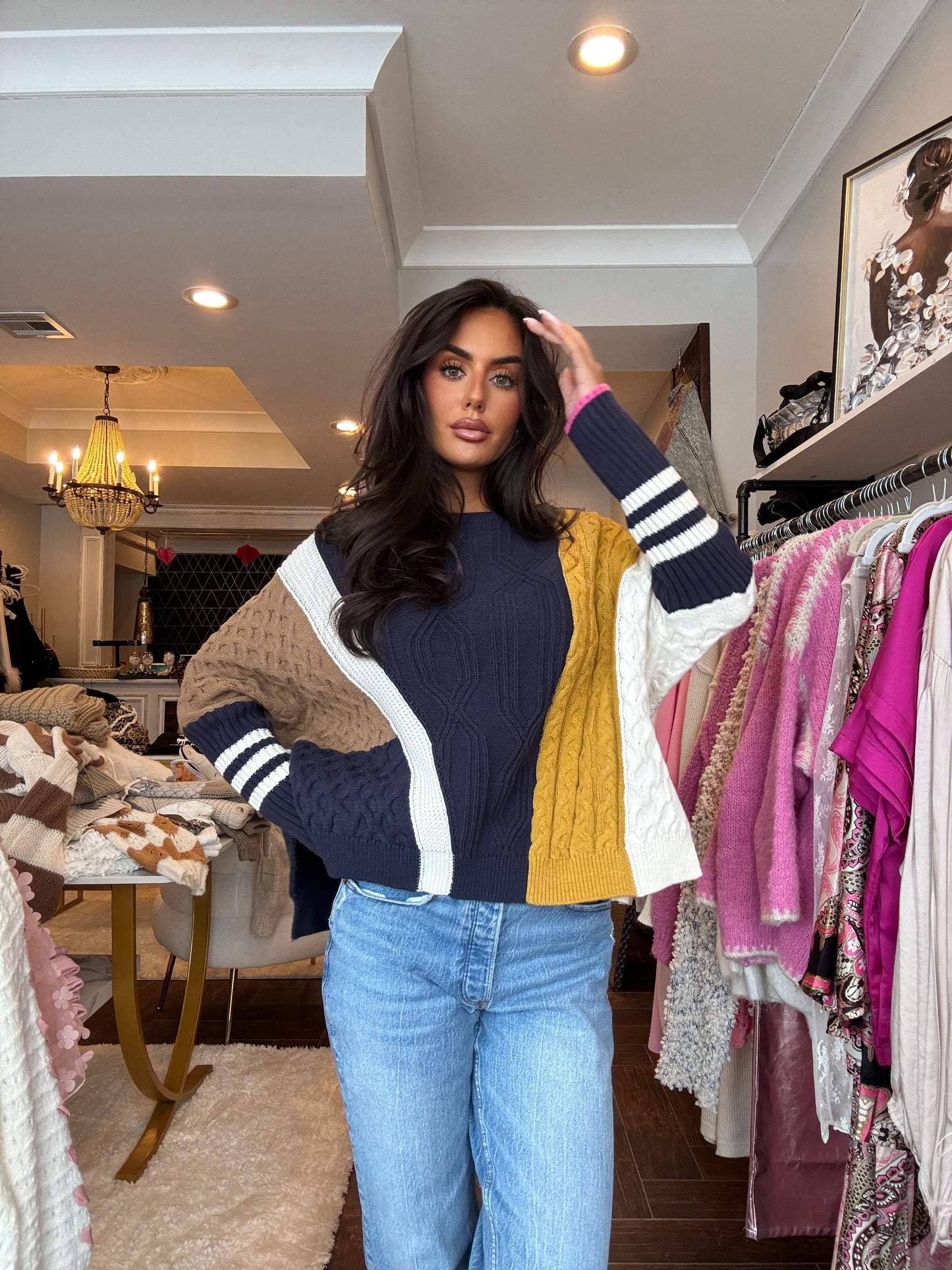 The Varsity Crush – Colorblock Cable Knit Sweater